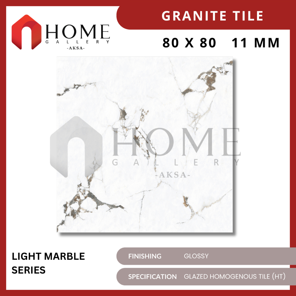 Granit Lantai 80x80 IKAD Light Marble Series Glossy Luna White