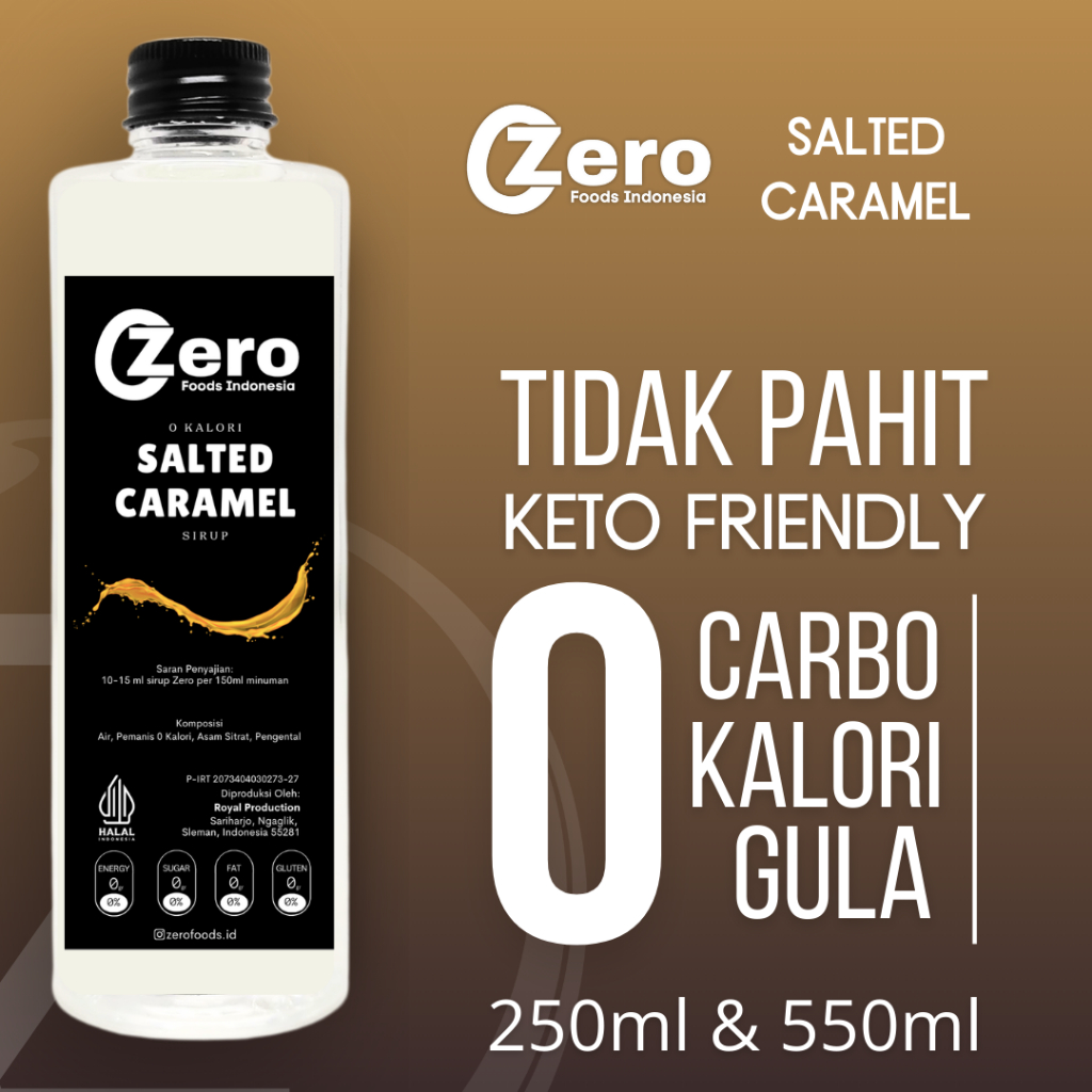 

Zero Foods Diet Keto Salted Caramel Syrup - 0 Kalori Sirup - Sirup Salted Caramel 0 Kalori (250ml, 550ml)