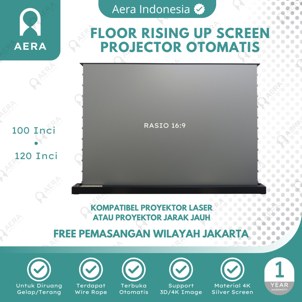 Screen Projector Floor Up Motorized 100 - 120 Inch Rasio 16 : 9 | Layar Proyektor Motorized | Screen