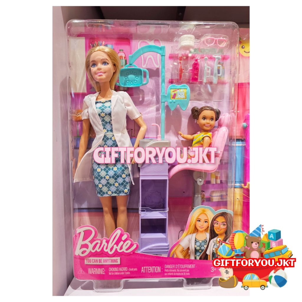 Barbie Boneka Dokter Gigi Dentist Doll Black Hair and Playset Original Mattel Toys Doctor You Can Be
