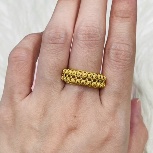 cincin kerawang borobudur lebar uk 15 stengah & 16 emas asli kadar 700 & 875