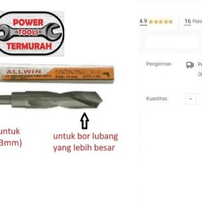 

Mata Bor HSS Besi 14 mm Reduced Shank Twist Drill Reducer Kones Taper