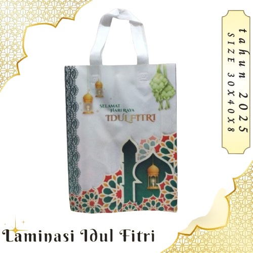 

1 LUSIN (12 pcs) Goodie Bag HANDLE BOX 30x40x10 LAMINASI IDUL FITRI / Tas Hampers Lebaran