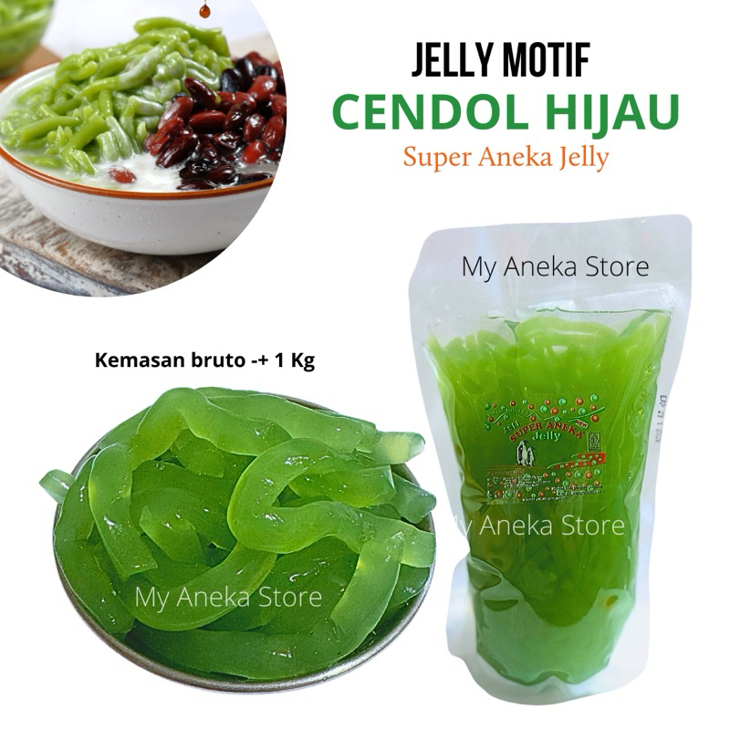 

bGF Jelly motif CENDOL HIJAU 1Kg /Cendol / es dawet/ jelly pelangi merk Super Aneka Jelly