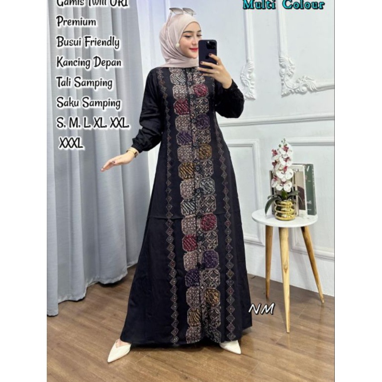 Wow Murah Meriah vthree batik Gamis twill ORIModel kancing fullBusui friendlyMulticolour