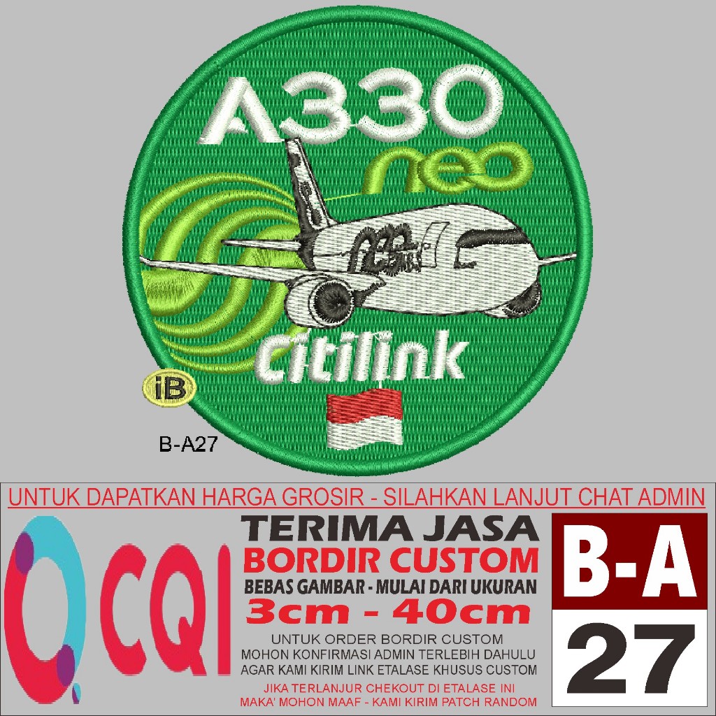 PATCH BORDIR LOGO B-A27 A330 NEO CITILINK OCQI EMBROIDERY TESTIMONI