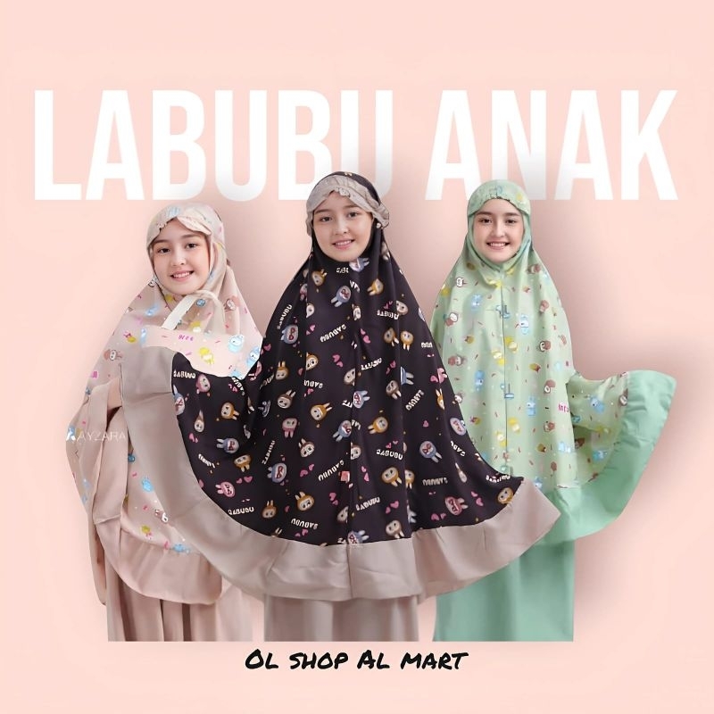 Labubu - Viral Mukenah Anak Motif Labubu Terbaru - Mukena Karakter Labubu One Size Tanggung