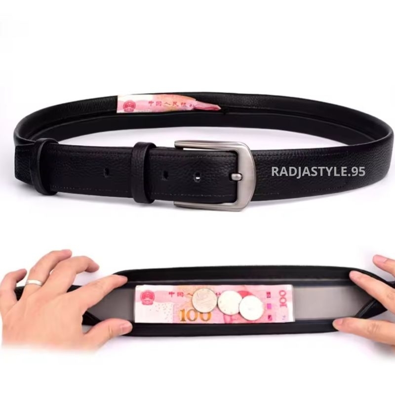 SABUK KULIT gesper anti gores model cantol ada Resleting fashion pria kasual