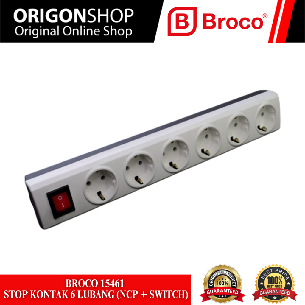BROCO 15461 Stop Kontak 6 Lubang (NCP + Switch) Tanpa Kabel