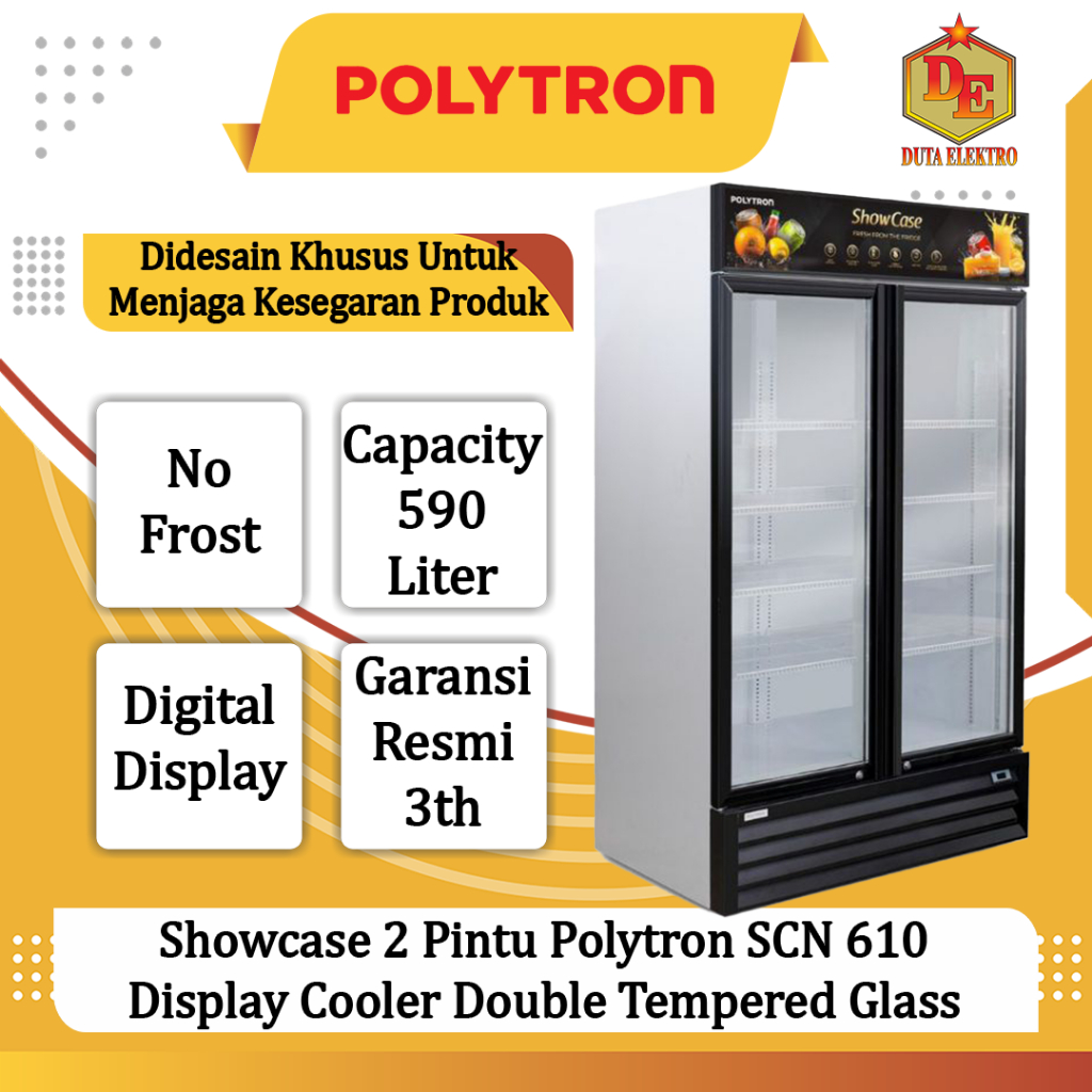Showcase 2 Pintu Polytron SCN 610 Display Cooler Double Tempered Glass