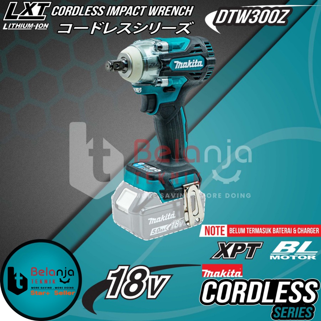 Impact Wrench Cordless MAKITA DTW300 Z Mesin Pumbuka Baut Baterai 18V DTW 300 Z DTW300Z