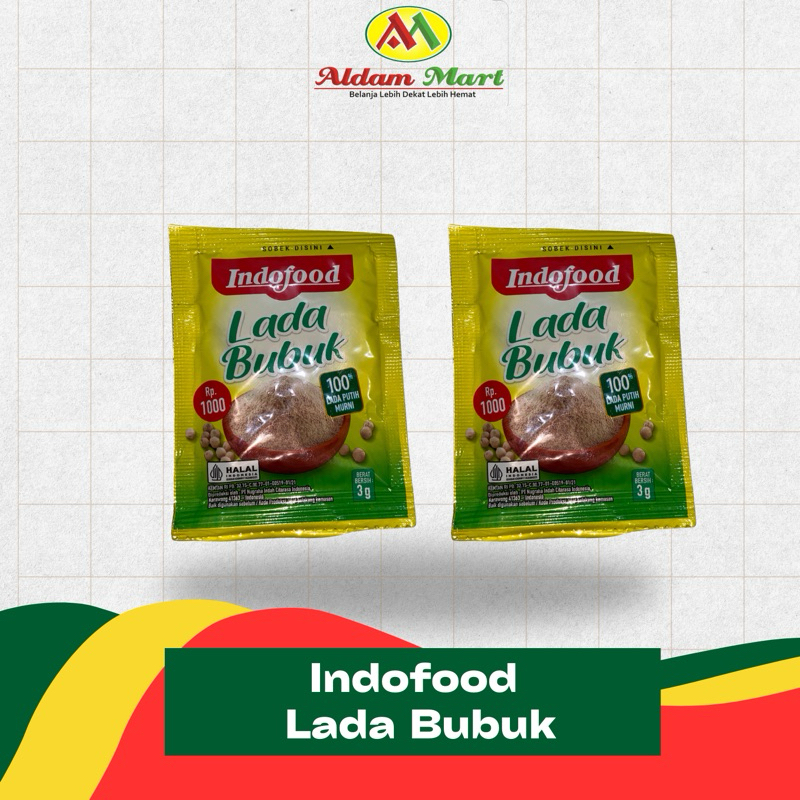 

A.M/ Indofood Lada Bubuk 3g 100% Lada Putih Murni