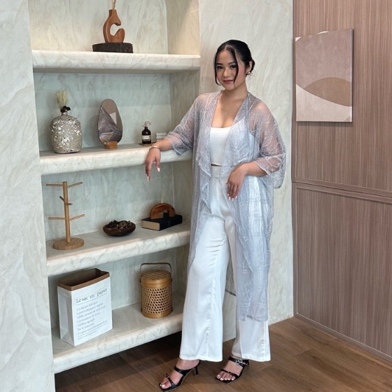 Zalima LUNA Lace Long Outer / Baju Pesta / Baju Formal / Baju Kasual / Outer Wanita / Outer Muslim /