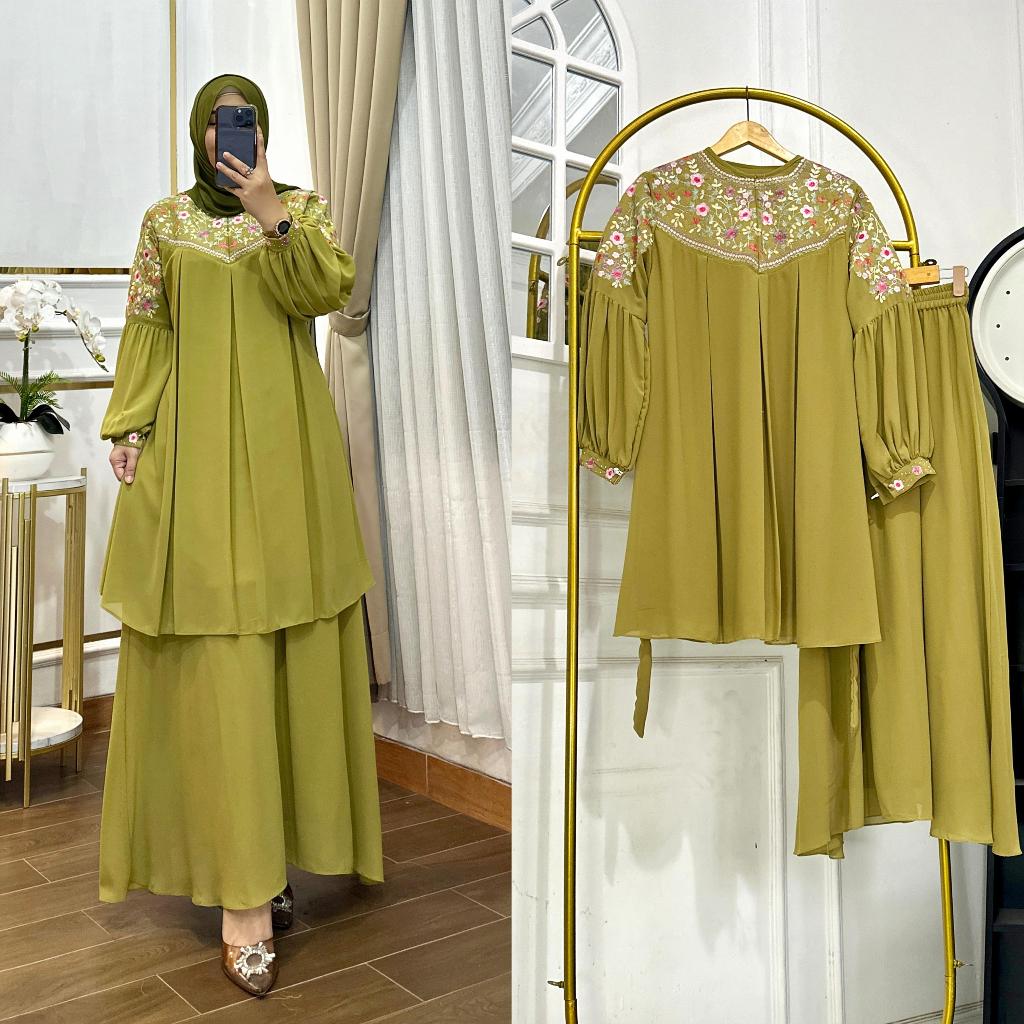 gamis remaja kekinian baju gamis gamis lebaran gamis wanita muda bahan lembu gamis biru bunga (667)