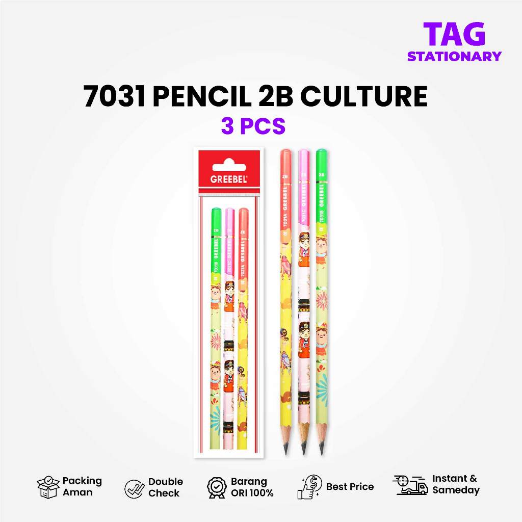

GREEBEL Pensil 2B 7031 Culture (3PCS/SET) / Pensil Tulis Pensil Ujian Sekolah Pensil Karakter