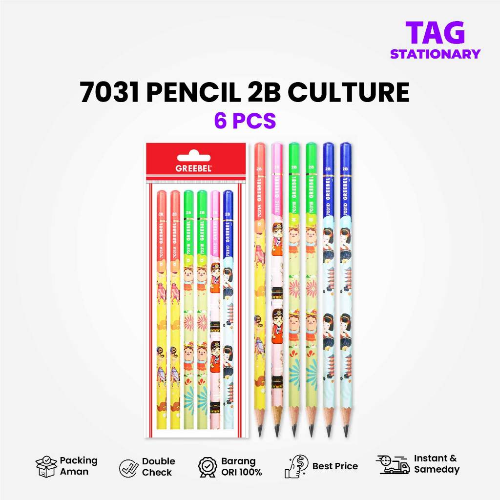 

GREEBEL Pensil Kayu 2B 7031 CULTURE (6PCS/SET) / Pensil Tulis Pensil Ujian Timur Agung Grosir