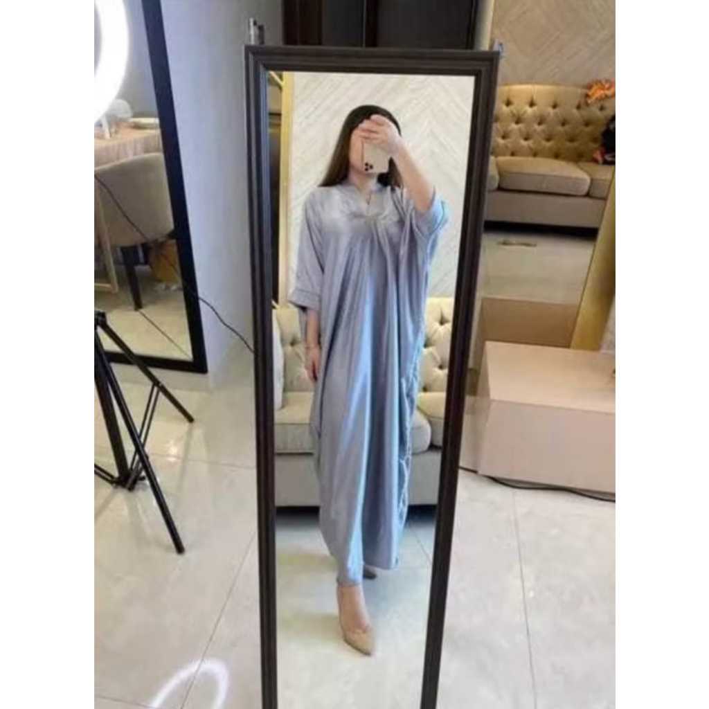 Midi Dress Kaftan Polos Wanita Formal Casual Modern Atasan Bisa Cod Satin Halus Elegan Premium Pesta