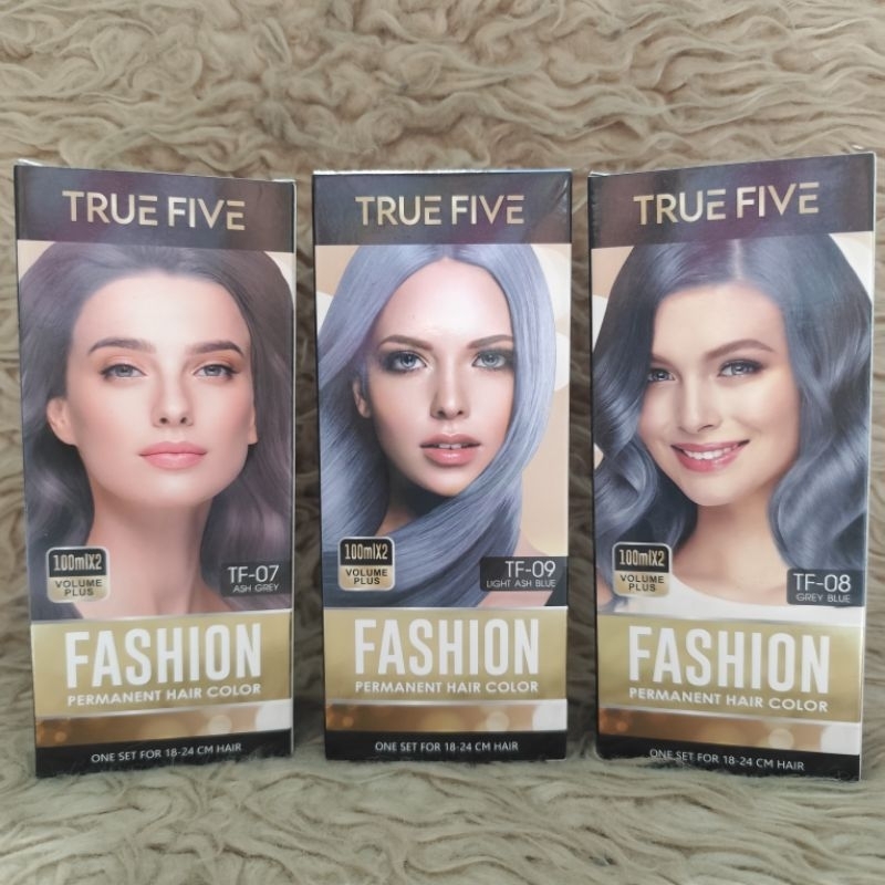 TRUE FIVE FASHION PERMANENT HAIR COLOR LIGHT ASH GREY BLUE CAT PEWARNA SEMIR RAMBUT ABU 100 ML