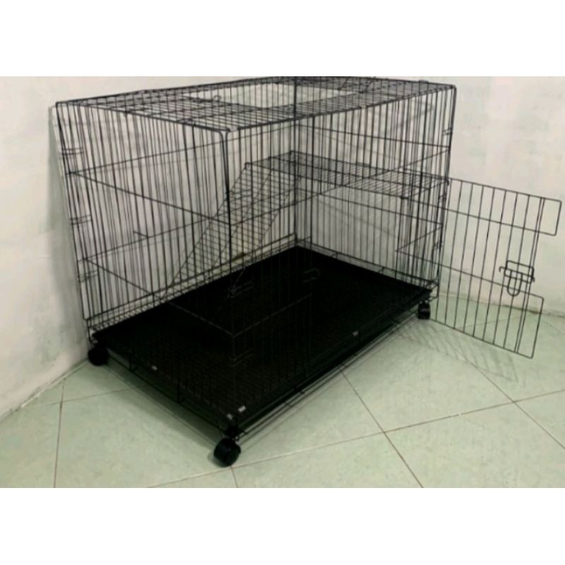 kandang kucing 90 tingkat 1 besi tebal + roda