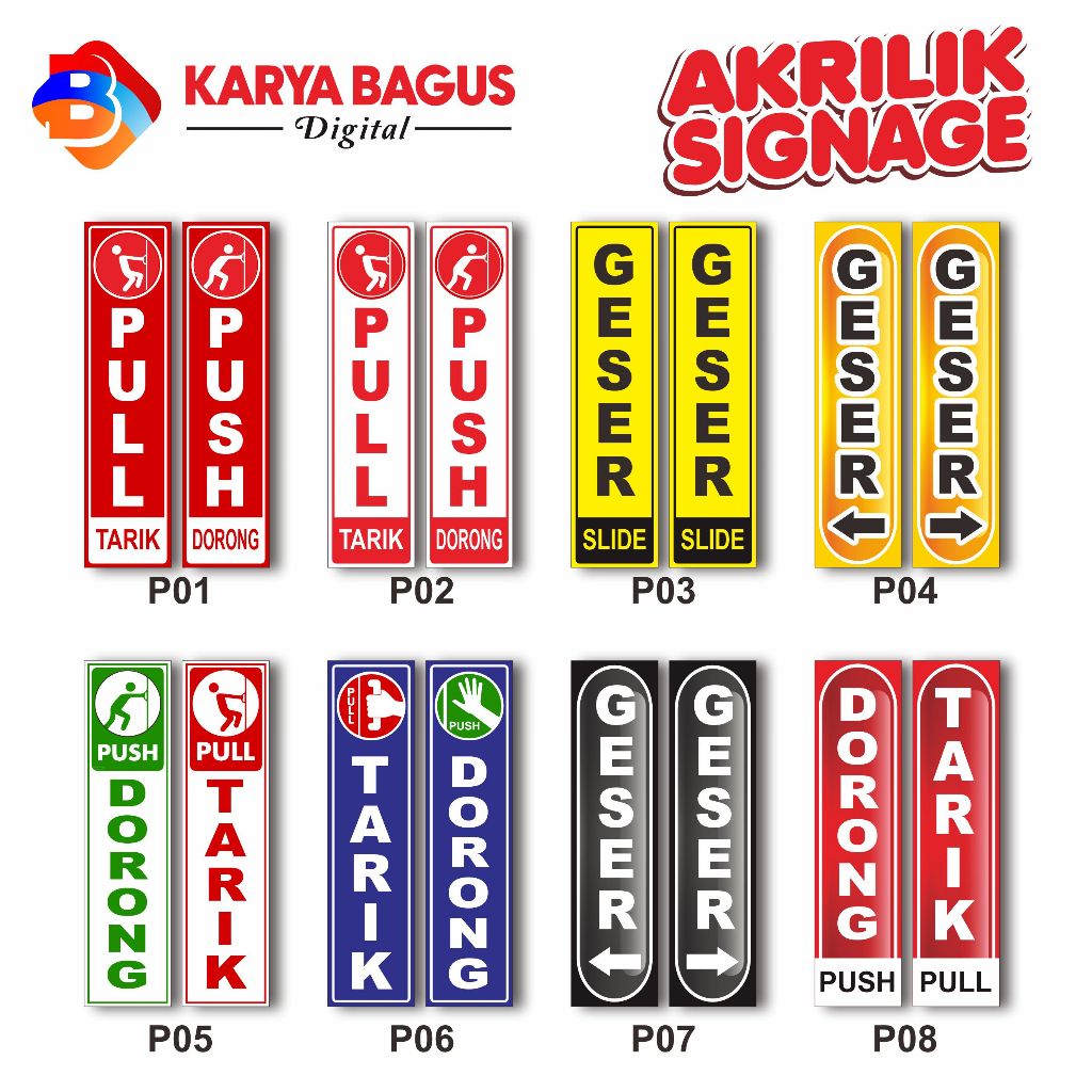 

Sign Akrilik Tarik dan Dorong (Dapat Sepasang/Set) / Arilik PIntu Pull dan Push