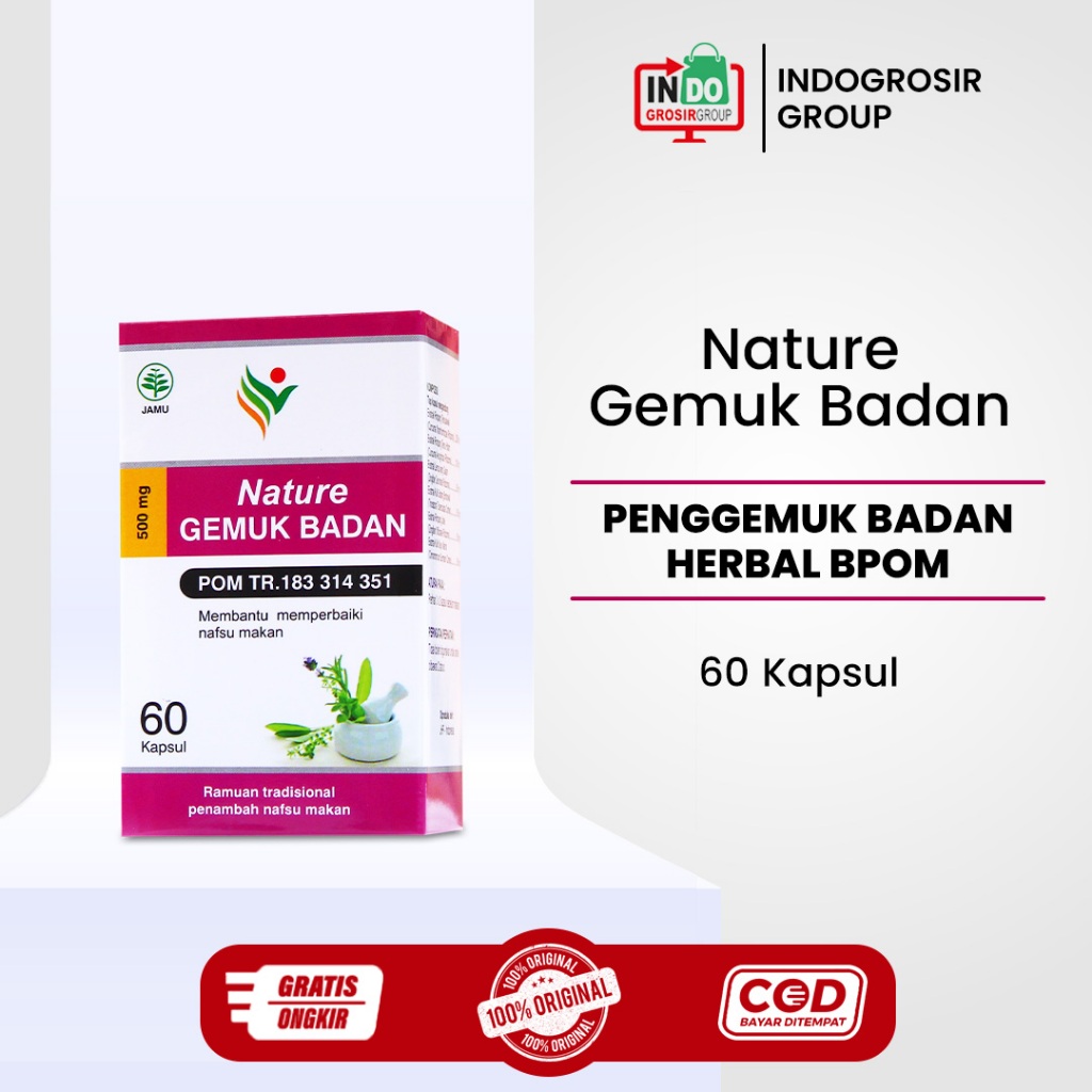 Nature Gemuk Badan - Penggemuk Badan Herbal BPOM - 60 Kapsul Cepat Berisi