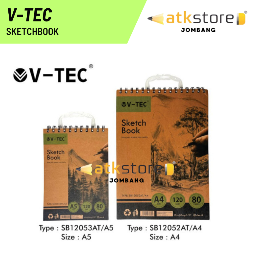 

V-TEC Sketchbook A5 A4 Aesthetic Buku Gambar Vertika Horizontal Jilid Spiral 40 Lembar