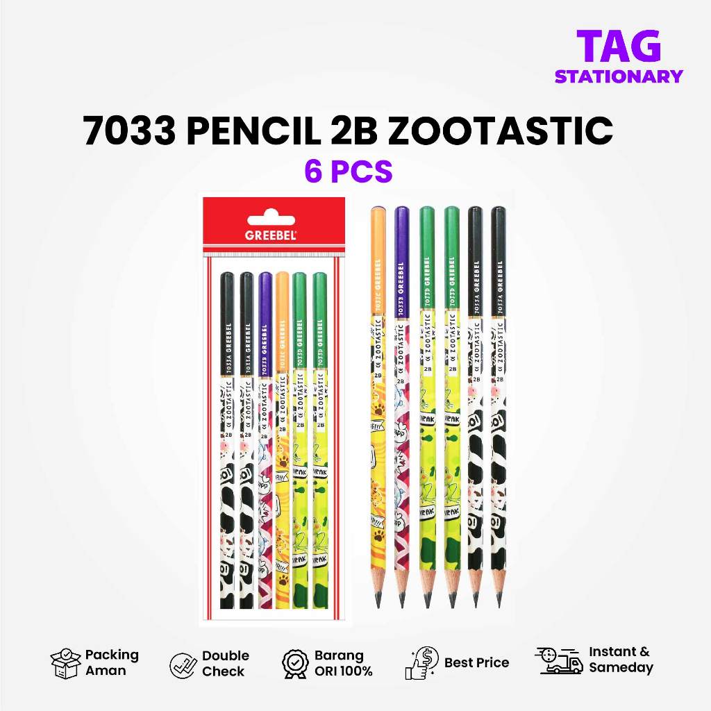 

GREEBEL Pensil 2B 2B 7033 ZOOTASTIC (6PCS/SET) / Pensil Tulis Pensil Ujian Timur Agung Grosir