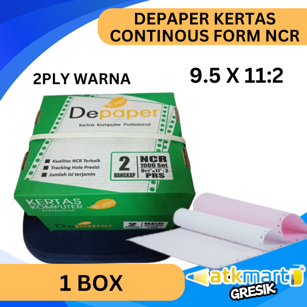 

DEPAPER KERTAS CONTINOUS FORM NCR 9.5 X 11 BAGI 2 2PLY WARNA KERTAS PUTIH MERAH 1000 SHEET
