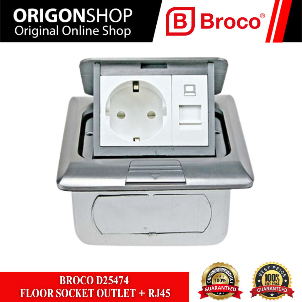 BROCO D25474 Floor Socket Outlet + RJ45 / Stop Kontak Lantai / Stop Kontak Tanam
