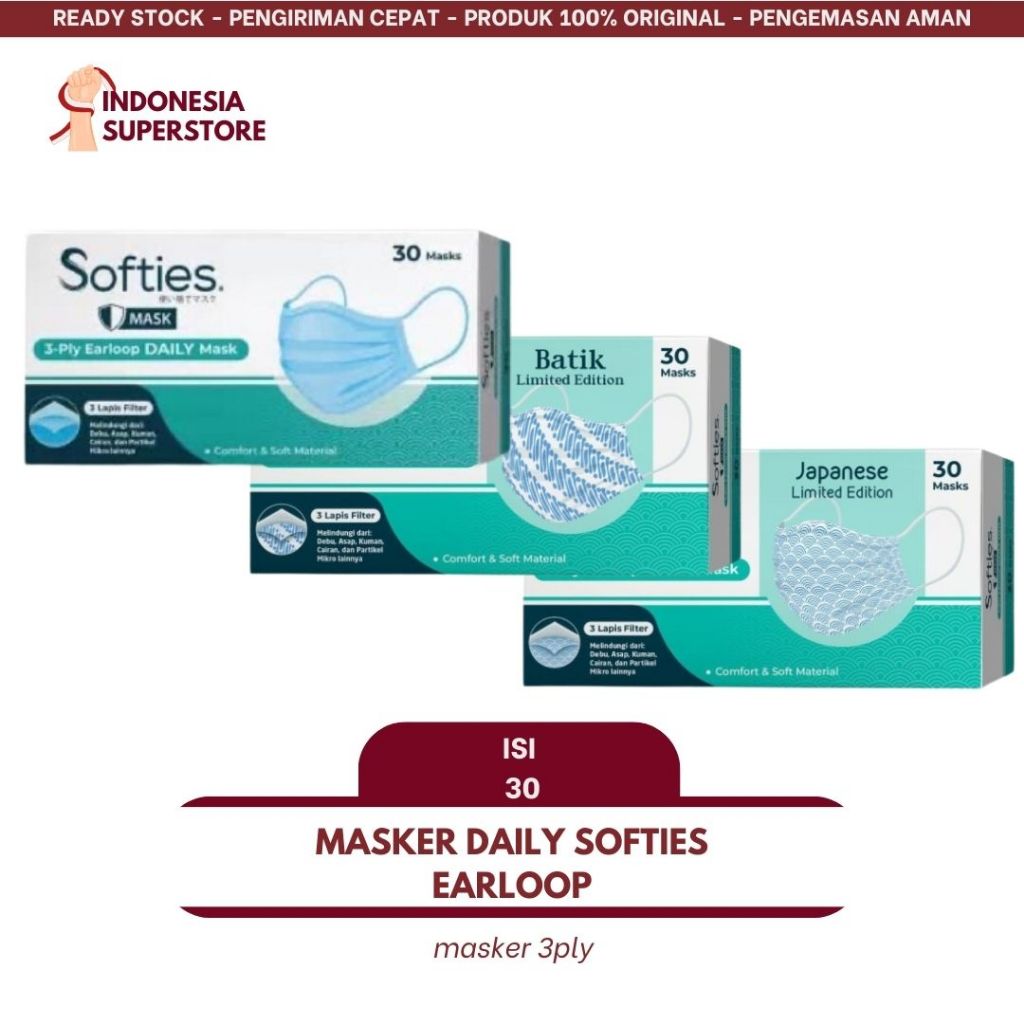 Softies Daily Mask Polos / Motif Batik Japanese isi 30pcs | Masker