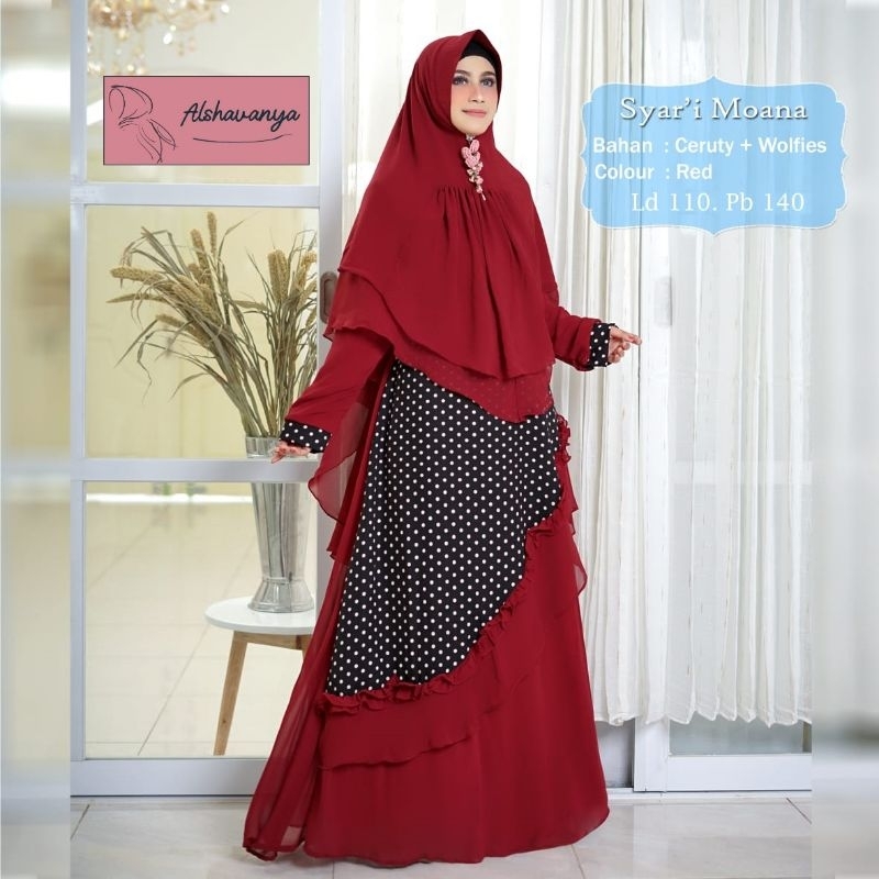 Moana Syar'i by Alshavanya Gamis Syar'i Set Jilbab Gamis Maroon Mewah Gamis Polkadot Mewah Gamis Pre