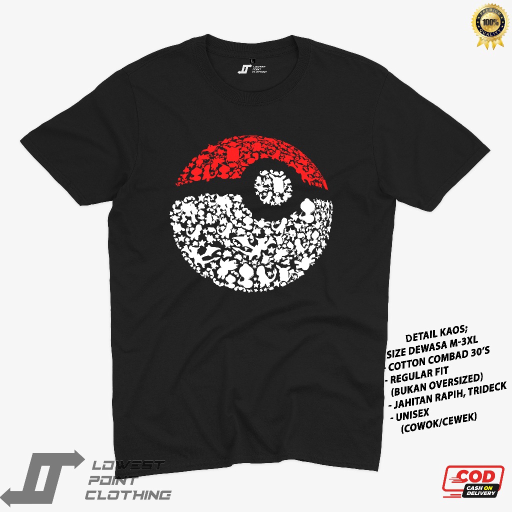 KAOS POKEMON BALL DEWASA PRIA WANITA LENGAN PENDEK