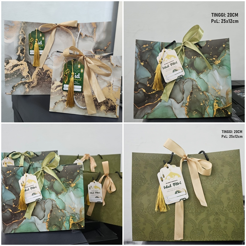 

[ORGM] FREE TAG+TASSEL IDUL FITRI | Paperbag Nuansa Hijau Nuansa Idul Fitri Motif Marble Emas dan Motif