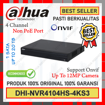 NVR Dahua 4CH Non PoE NVR4104HS-4KS3 Support ONVIF Up To 12MP Garansi