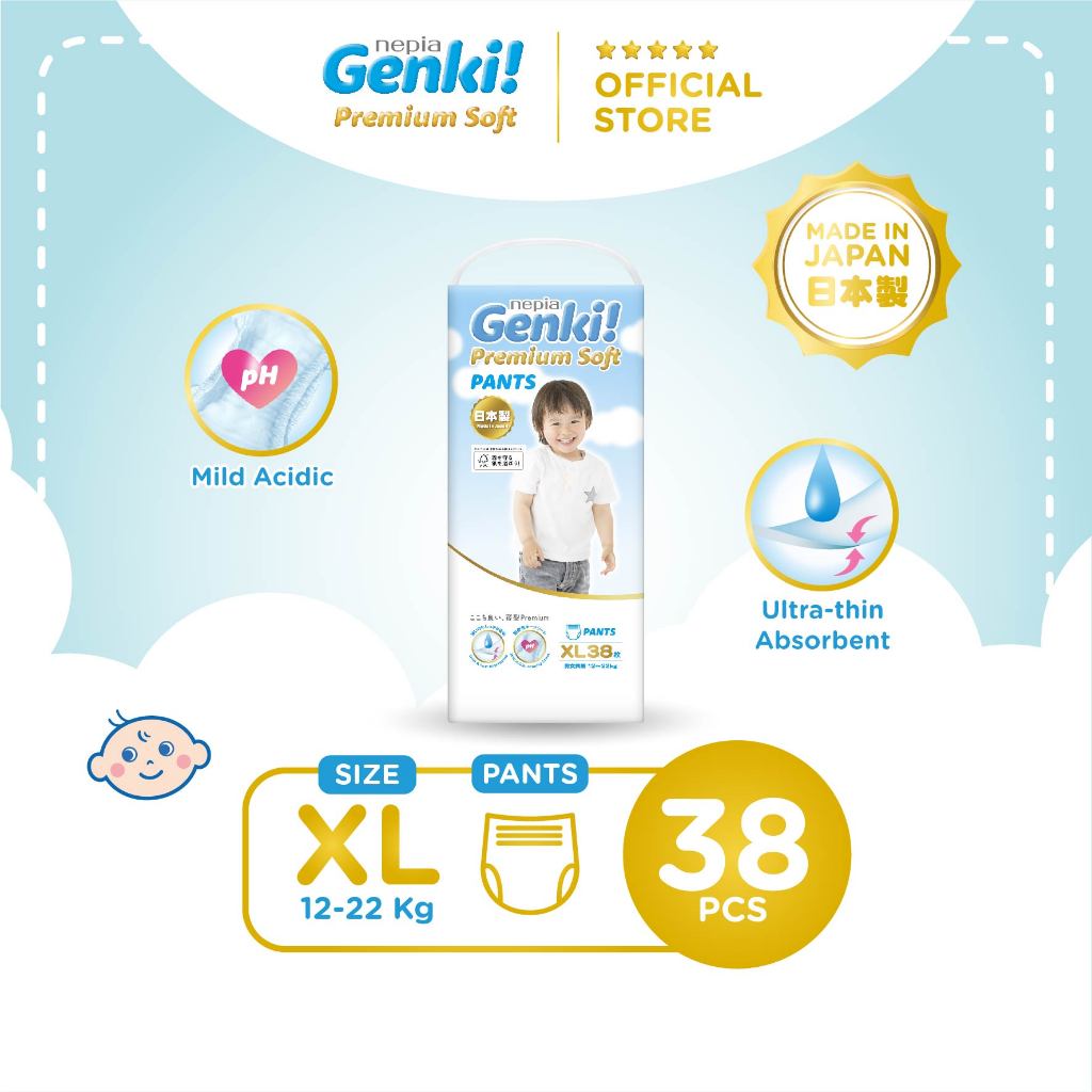 Nepia Genki Jumbo Popok Bayi Pants / Celana Bayi Diapers Premium Soft XL38