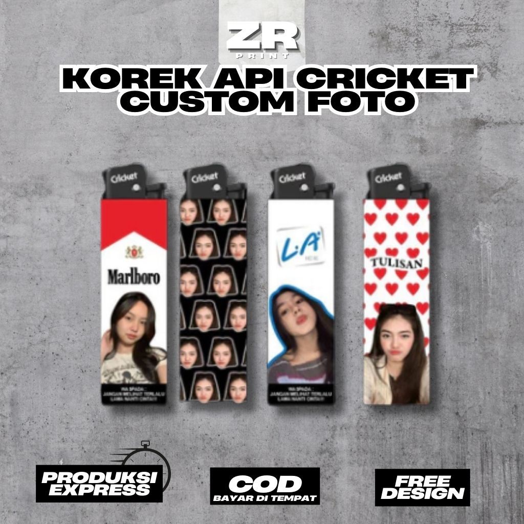Custom Foto Korek Api Cricket / Korek Api Custom Bebas Gambar / Souvenir Hadiah Korek Api READY