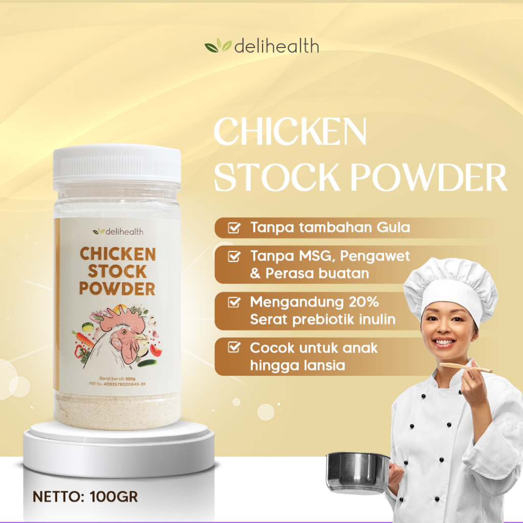 

Delihealth Chicken Stock Powder 100g / Kaldu Ayam HALAL No MSG