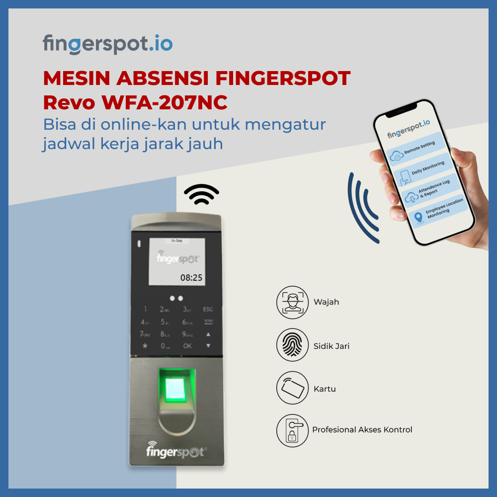 MGSSB - Mesin Absensi Wajah Revo 207NCA fingerprint fingerspot absen online scan jari kartu wajah Wi