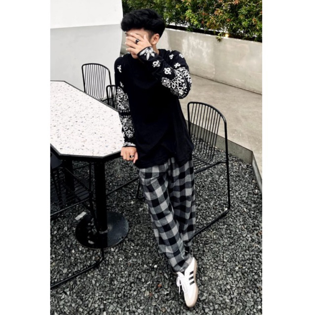 Celana Flanel Tartan Grey Dark - Celana Tartan Unisex - Tartan Pants Kekinian
