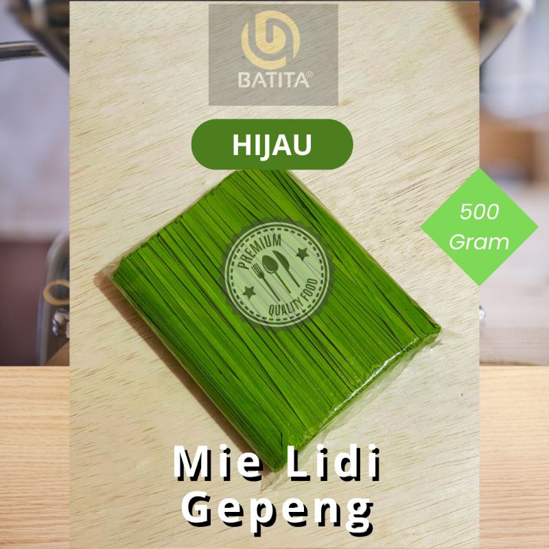 

Mie Lidi Gepeng Hijau Mentah 500 Gram Makanan Ringan