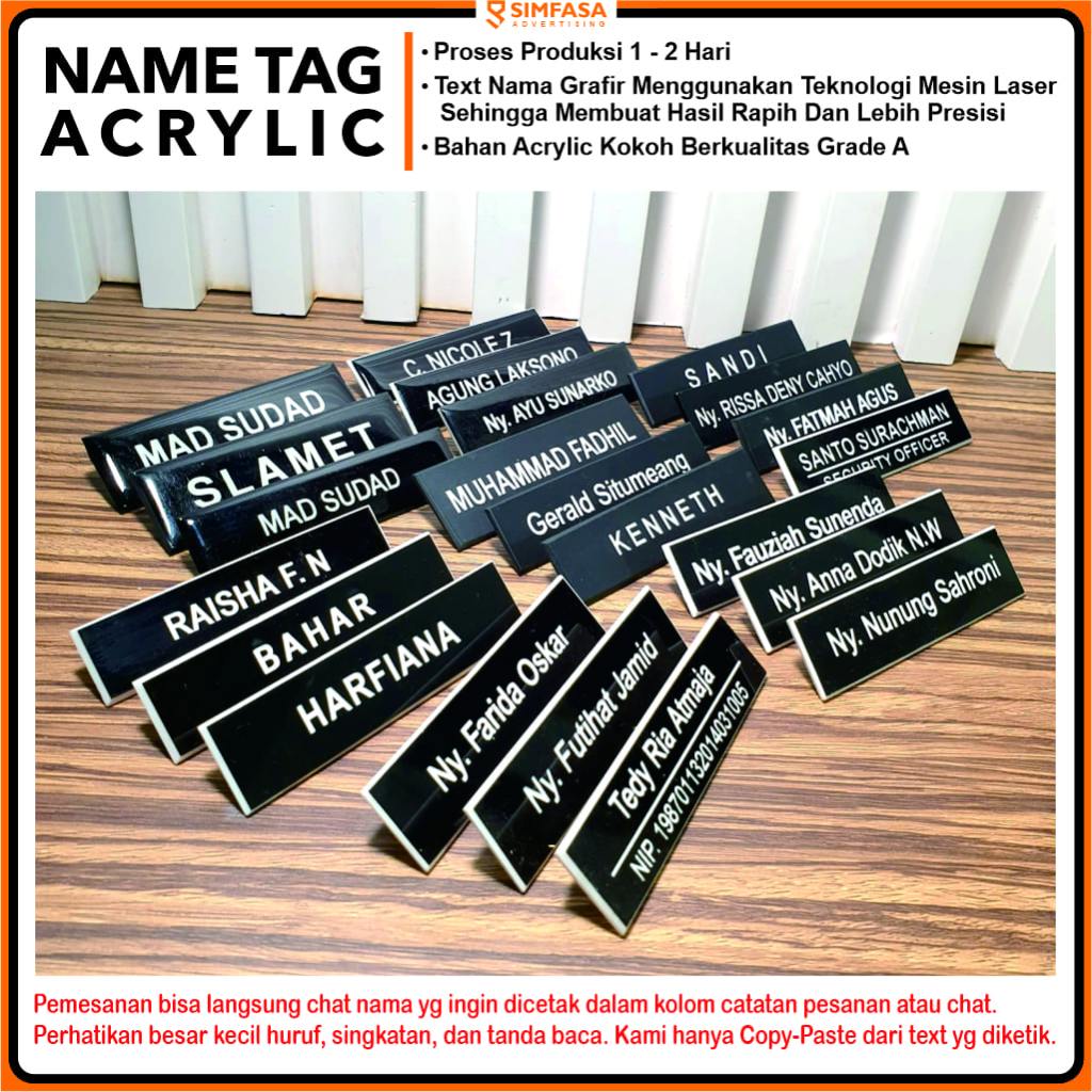 Papan Nama Dada Akrilik Grafir | Name Tag Acrylic | Custom NameTag | Nama Dada PNS ASN POLRI TNI KAR
