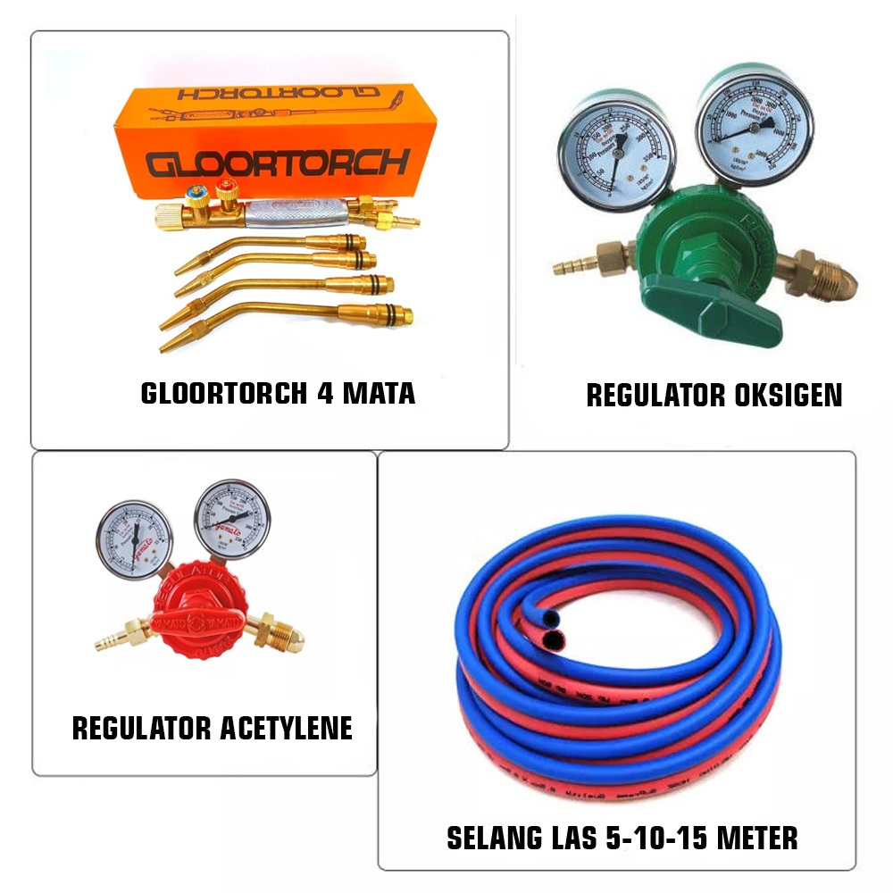 PAKET BLENDER LAS GLOOR REGULATOR OXYGEN LPG SELANG DOUBLE 5 10 15 METER-PAKET LAS KARBIT