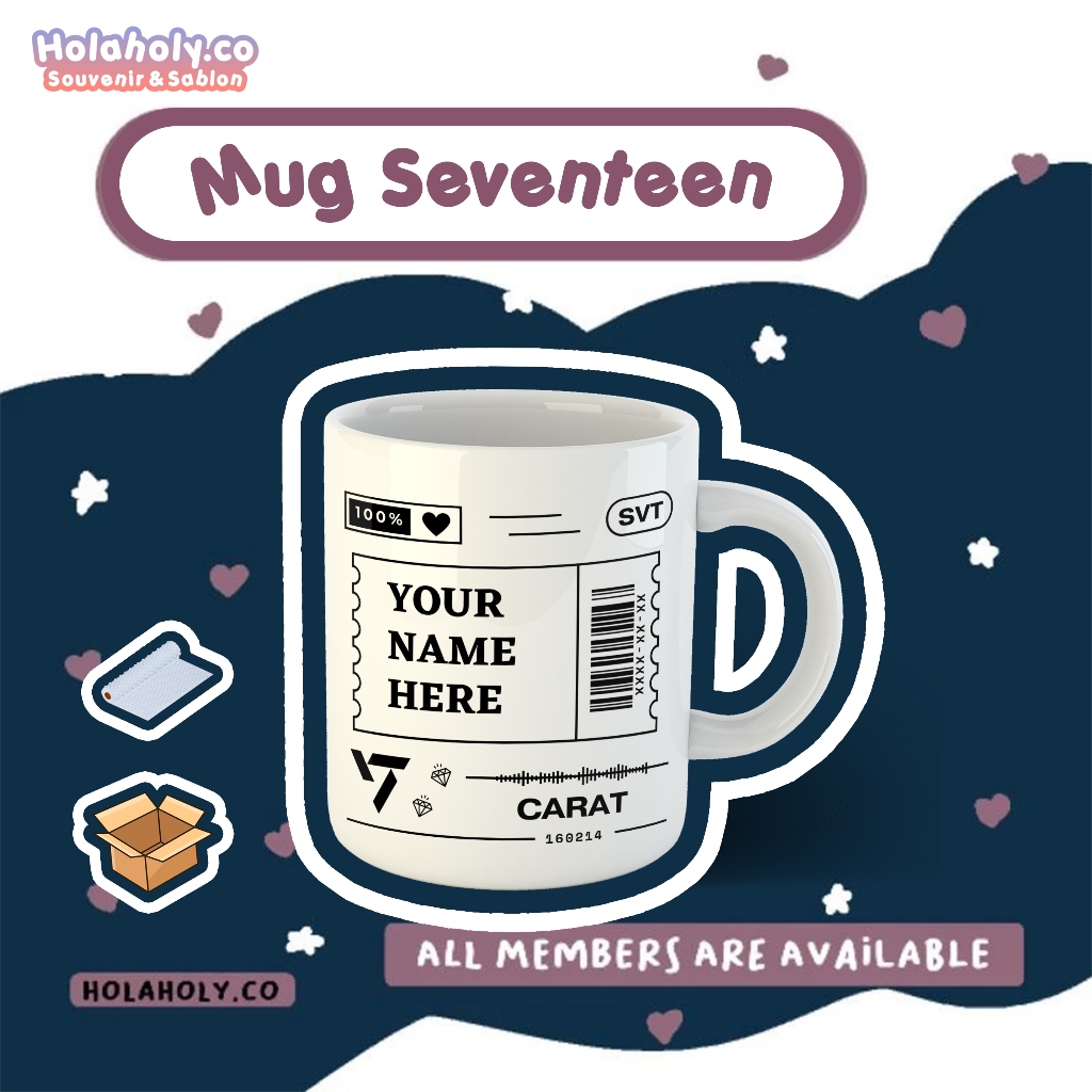 Mug SEVENTEEN Custom Nama [READY] - Fankit - Hampers - Gelas Seventeen - Kpop - Gemes - Kado Gemes