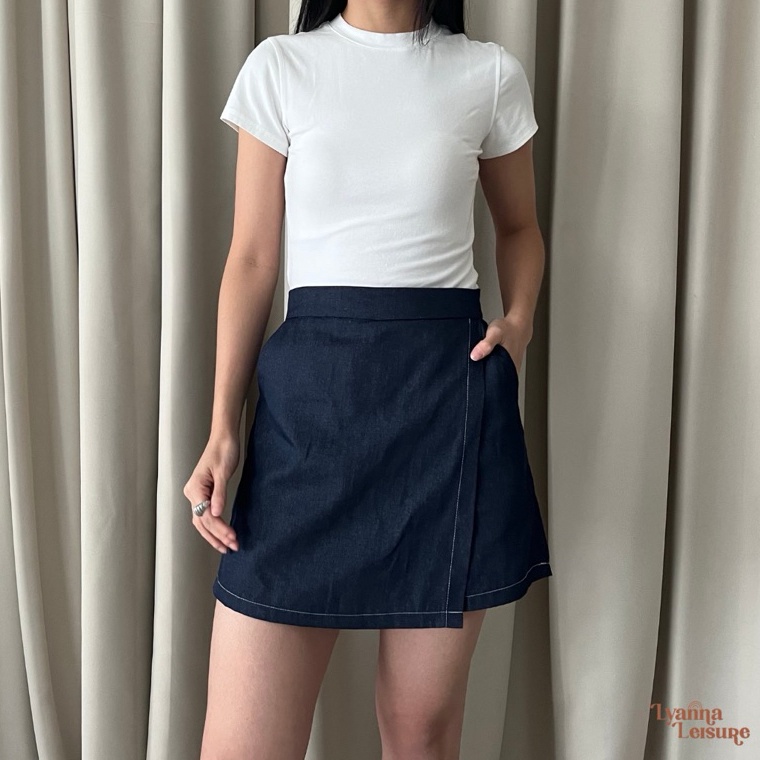 KODE O74U LYANNA  MIU Skort  Rok Celana Wanita Denim Highwaist Skort