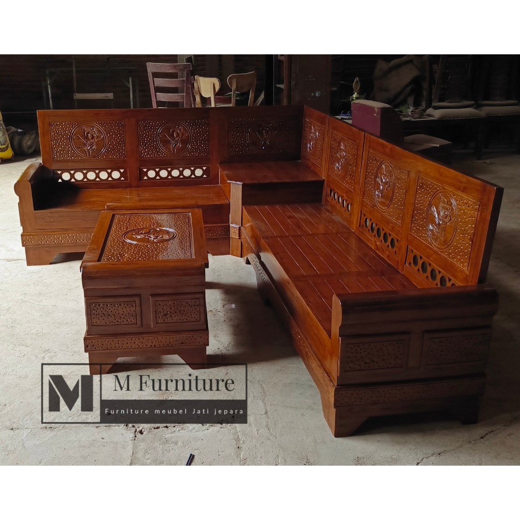 KURSI TAMU SUDUT JATI TUA MINIMALIS MODERN