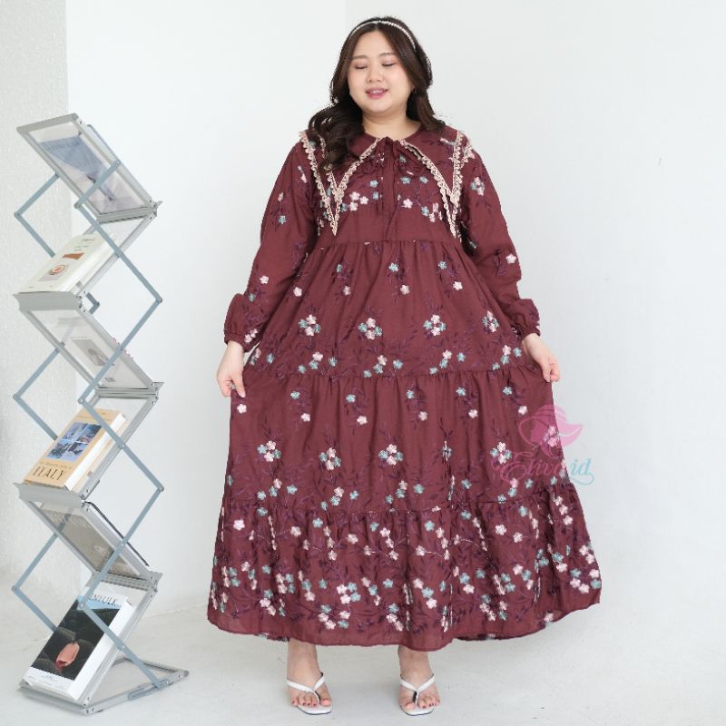 Jumbo Gamis MIDI Shanum katun bordir ld 120 130 140 cm