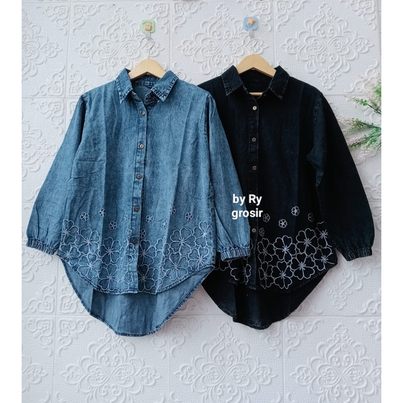 Blus Wanita Jeans Bordir Model Kekinian
