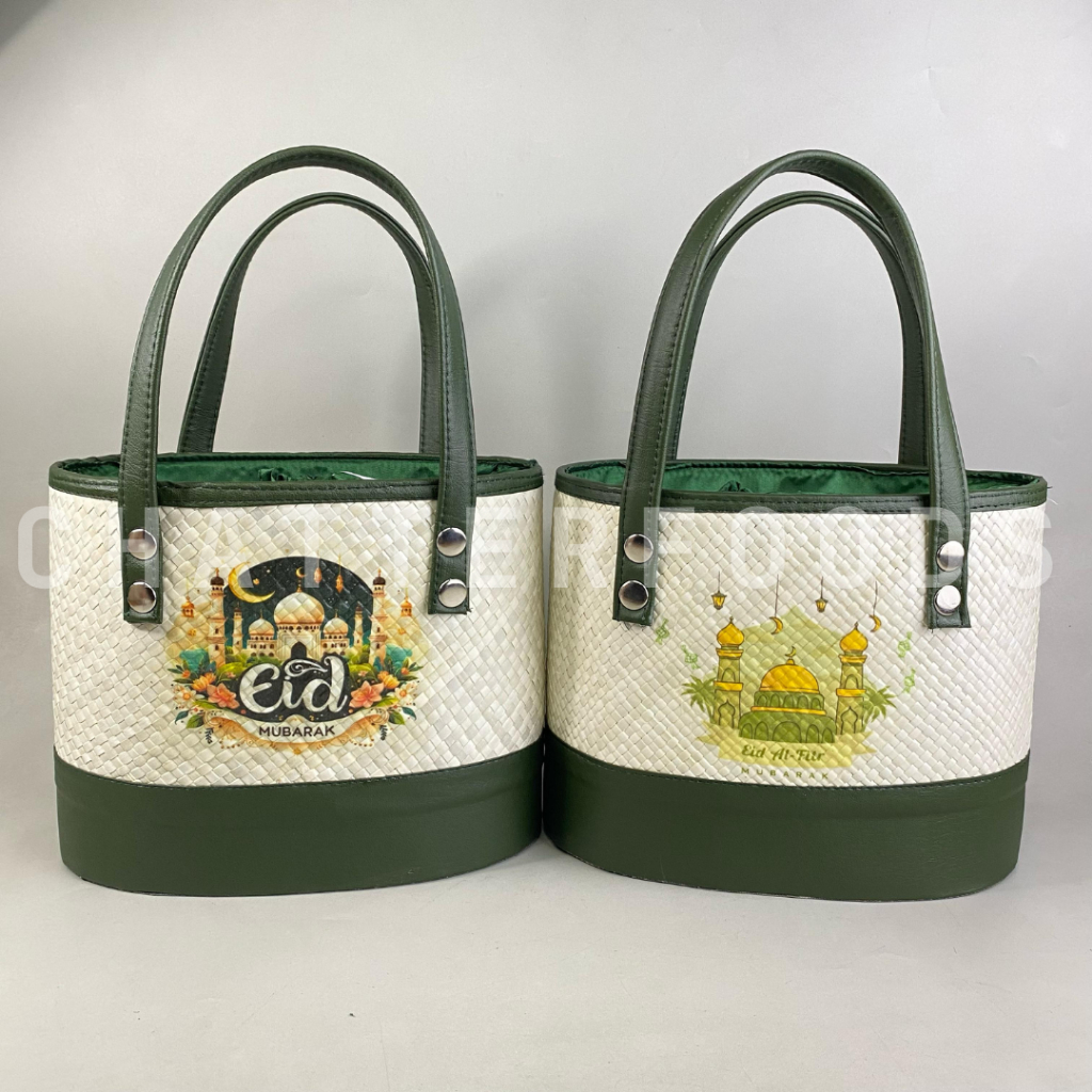 

Tas Pandan Oval List Hijau Deco Masjid/ Tas Pandan Lebaran/ Tas Pandan Oval/ Gift Hampers Lebaran