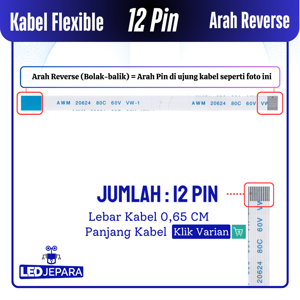 FFC Kabel Flexible Touchpad Laptop Lenovo Thinkpad 12 PIN Lebar 0,65 CM Reverse Bolak Balik
