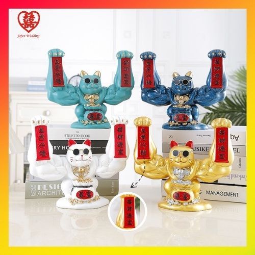 JW Patung kucing hoki berotot / Ornamen Kucing Pembawa Keberuntungan / Hoki SMB28
